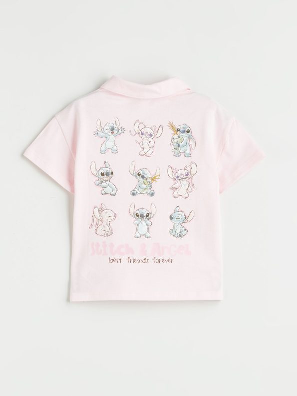 LCW Kids Pink Polo Neck Lilo & Stitch Printed T-Shirt