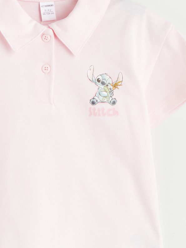LCW Kids Pink Polo Neck Lilo & Stitch Printed T-Shirt