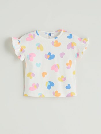LCW Kids Cream Heart Print Girl's Blouse and Shorts Set