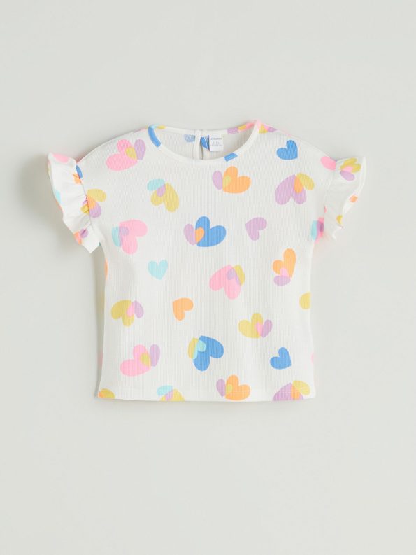 LCW Kids Cream Heart Print Girl's Blouse and Shorts Set