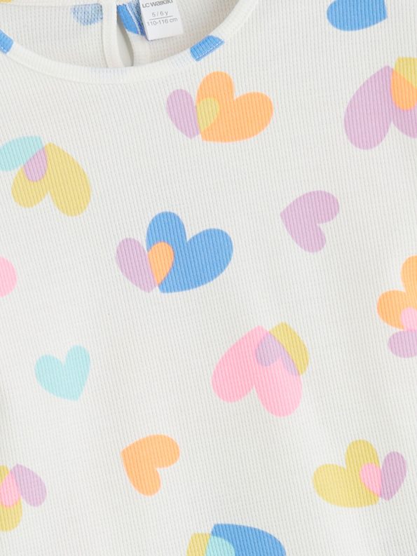 LCW Kids Cream Heart Print Girl's Blouse and Shorts Set