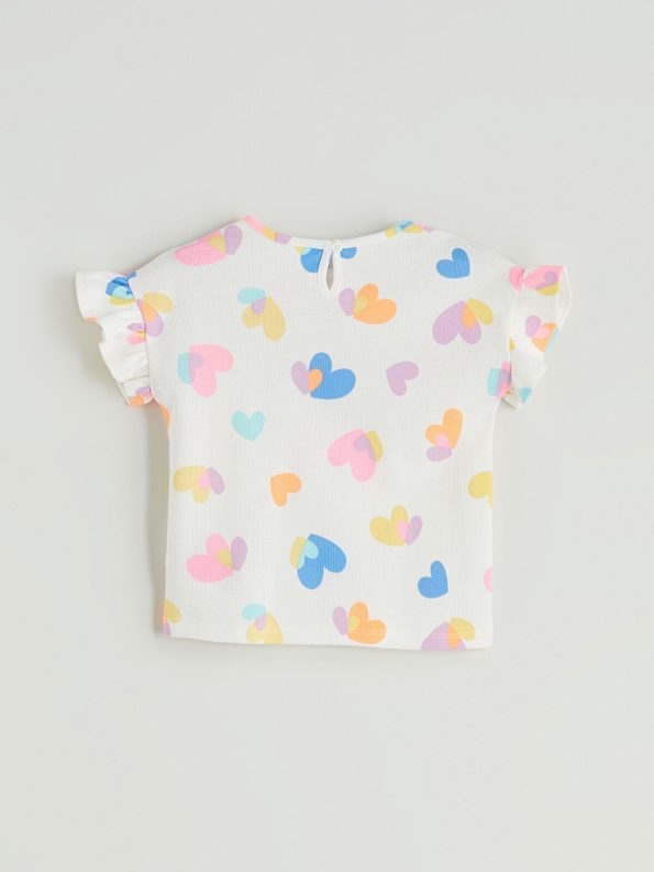 LCW Kids Cream Heart Print Girl's Blouse and Shorts Set