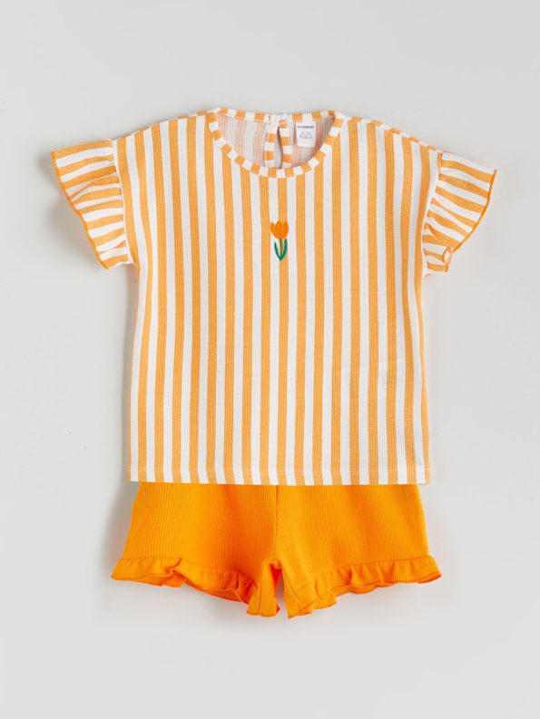 LCW Kids Orange Floral Girls T-Shirt and Shorts Set