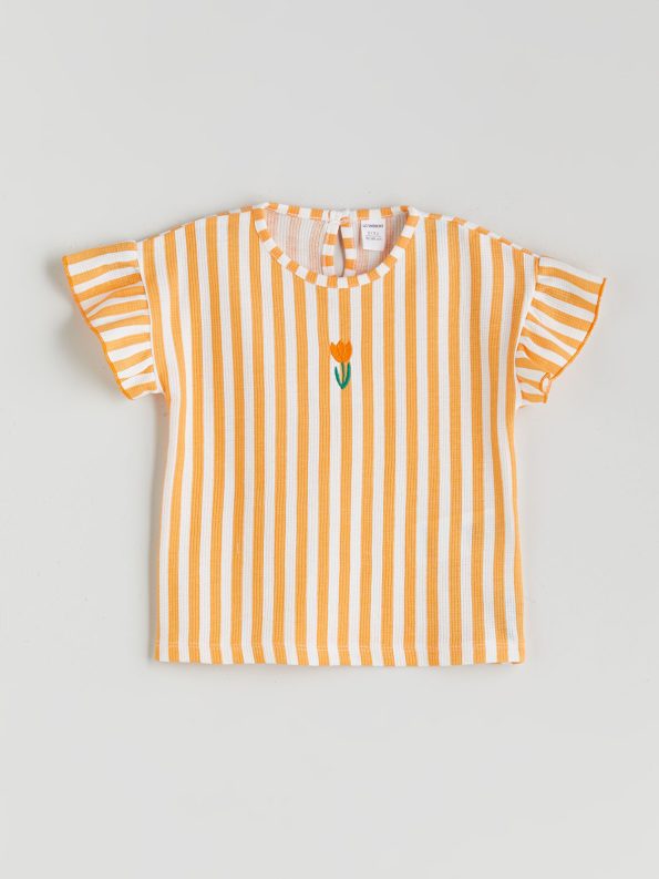 LCW Kids Orange Floral Girls T-Shirt and Shorts Set