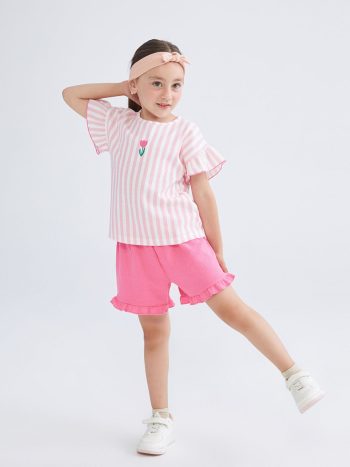 LCW Kids Pink Floral Girls T-Shirt and Shorts Set