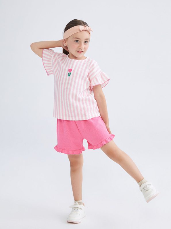 LCW Kids Pink Floral Girls T-Shirt and Shorts Set