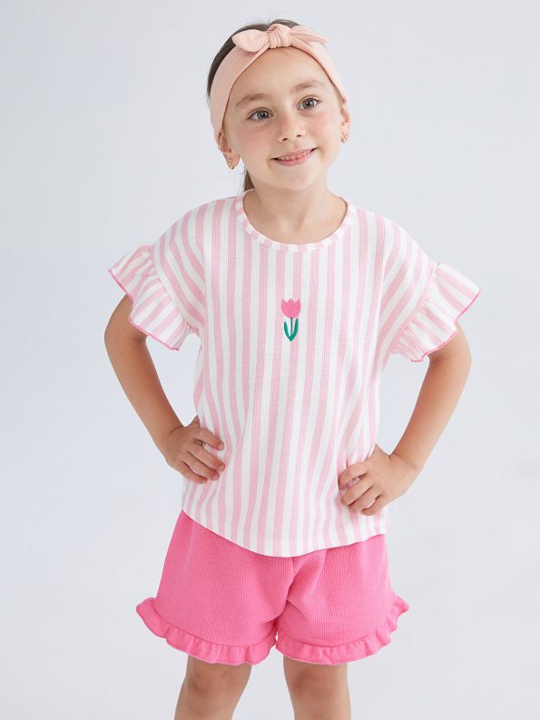 LCW Kids Pink Floral Girls T-Shirt and Shorts Set