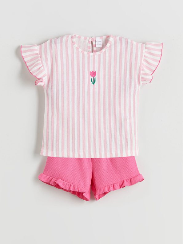 LCW Kids Pink Floral Girls T-Shirt and Shorts Set