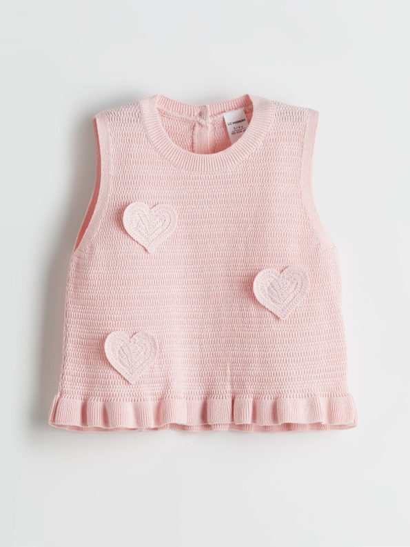 LCW Kids Pink Heart Print Sweater and Shorts Set
