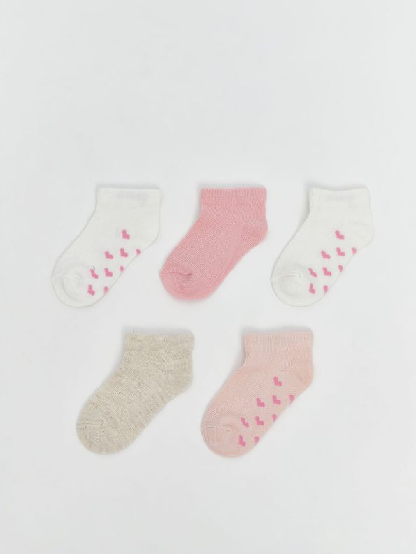 LCW Baby Pink Printed Girl's Baby Bootie Socks Set of 5