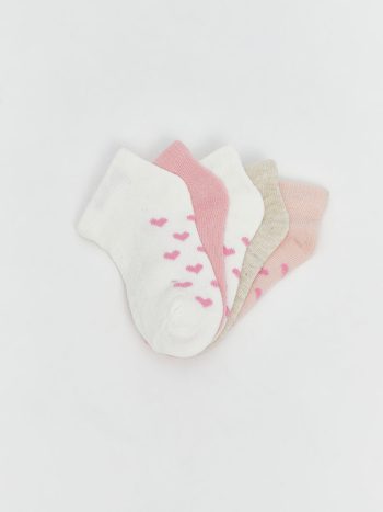 LCW Baby Pink Printed Girl's Baby Bootie Socks Set of 5