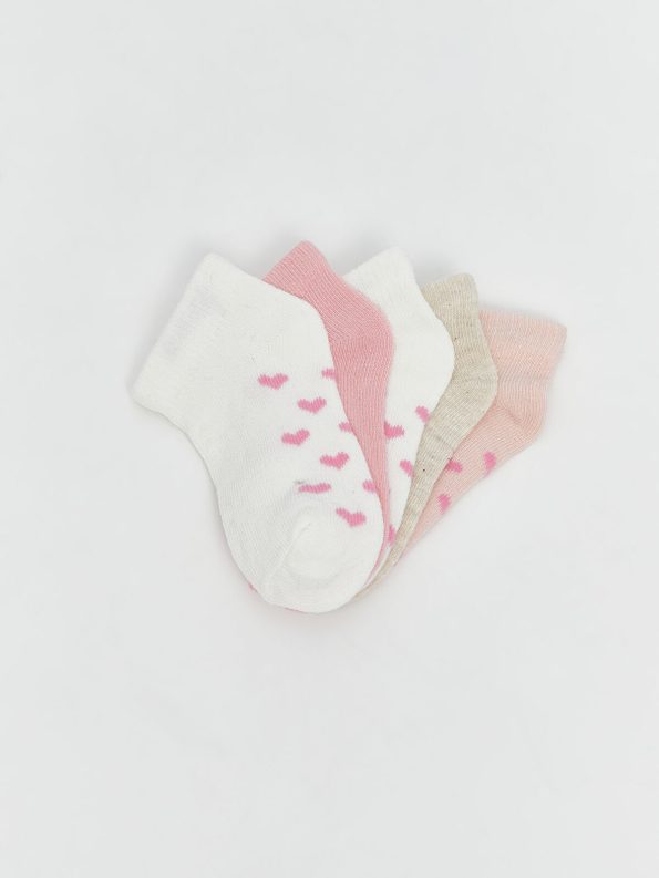 LCW Baby Pink Printed Girl's Baby Bootie Socks Set of 5