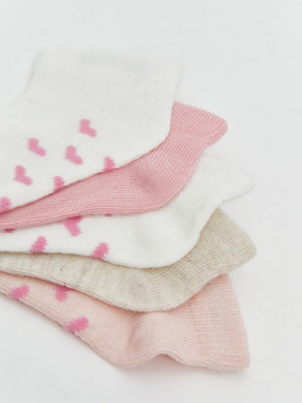 LCW Baby Pink Printed Girl's Baby Bootie Socks Set of 5