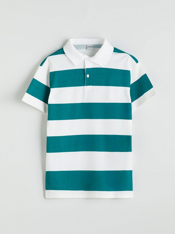 LCW Kids Green Striped Polo Shirt for Boys