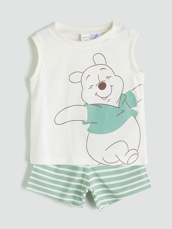 LCW Baby Cream Winnie The Pooh Printed Baby Boys Tank Top and Shorts Set