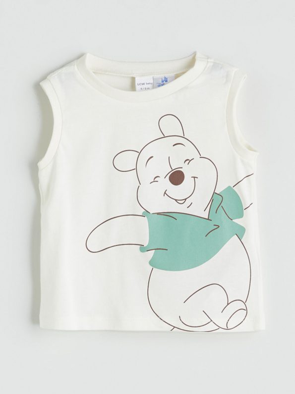 LCW Baby Cream Winnie The Pooh Printed Baby Boys Tank Top and Shorts Set