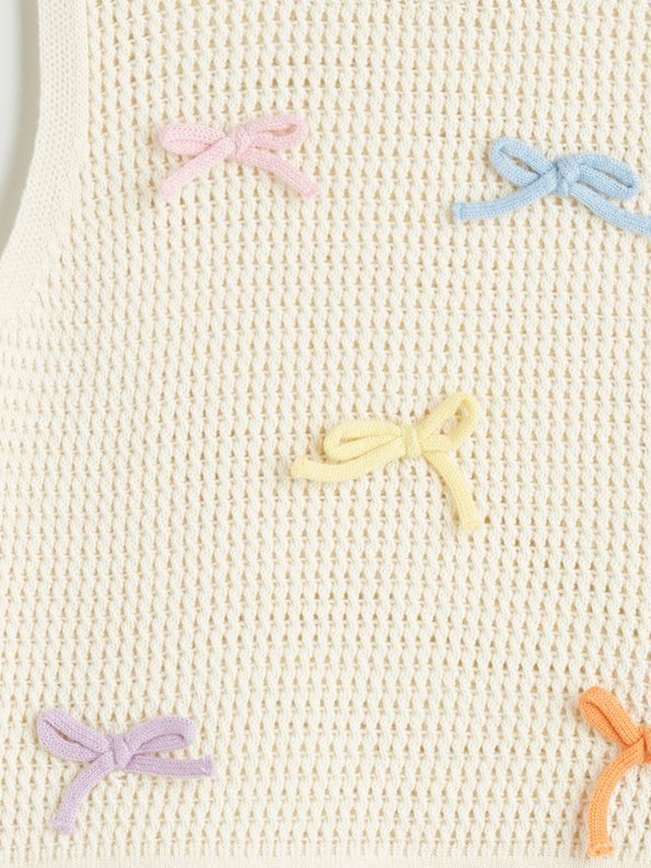 LCW Kids Cream Ribbon Detail Girls' Knitted Sweater