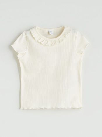 LCW Kids Ecru Basic Short Sleeve T-Shirt for Girls