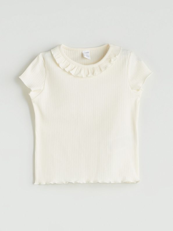 LCW Kids Ecru Basic Short Sleeve T-Shirt for Girls