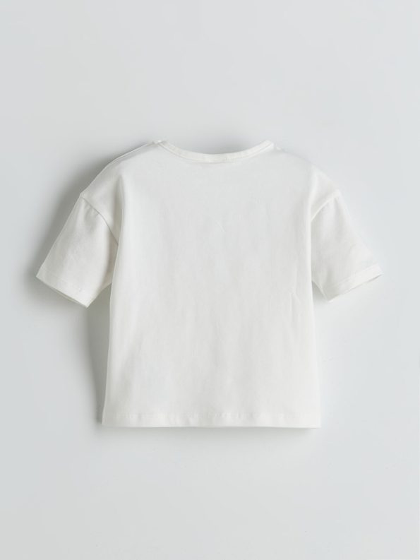 LCW Baby Cream Ribbon Detail Girls' T-Shirt and Shorts Set