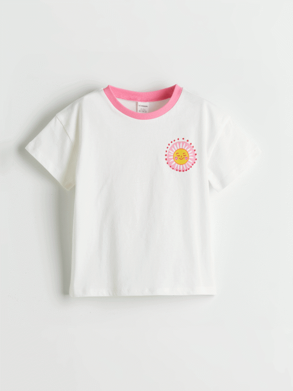 LCW Kids Cream Bicycle Neck Printed T-Shirt for Girls