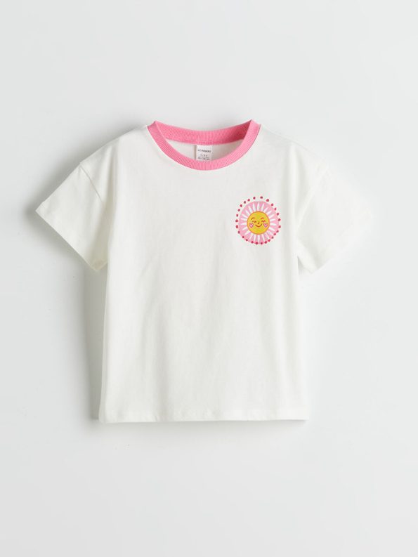 LCW Kids Cream Bicycle Neck Printed T-Shirt for Girls