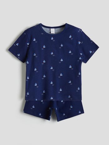 LCW Baby Navy Printed Boys T-Shirt and Shorts Set