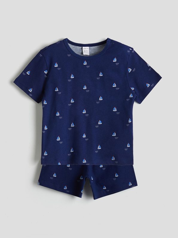 LCW Baby Navy Printed Boys T-Shirt and Shorts Set