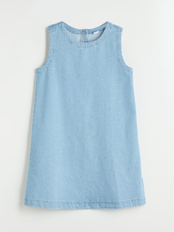 LCW Kids Indigo Stone-Embellished Jean Dress for Girls
