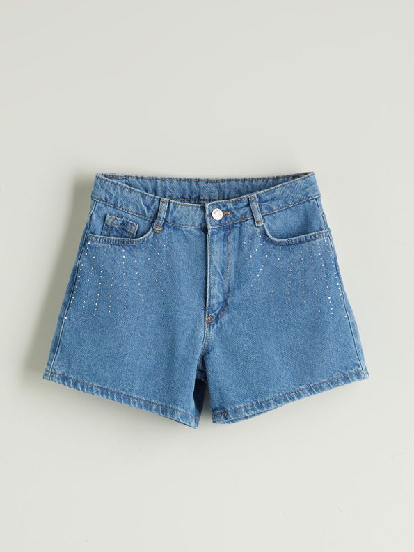 LCW Kids Indigo Stone Embellished Girls' Denim Shorts