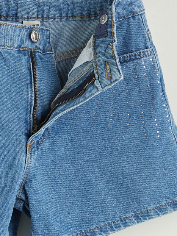 LCW Kids Indigo Stone Embellished Girls' Denim Shorts