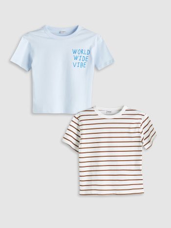 LCW Kids Blue Crew Neck Boys T-Shirt Set
