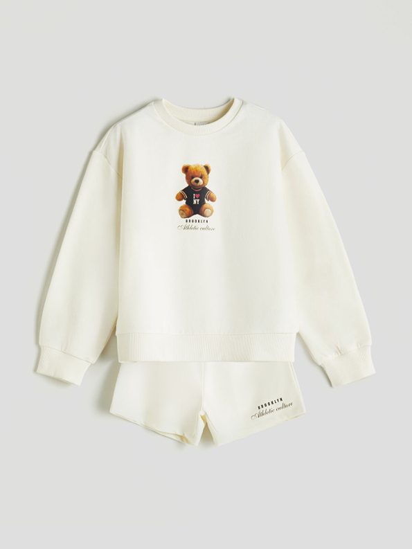 LCW Kids Cream Crew Neck Sweatshirt and Shorts Set