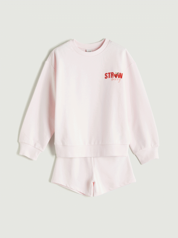 LCW Kids Pink Crew Neck Sweatshirt and Shorts Set