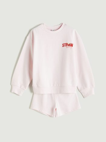 LCW Kids Pink Crew Neck Sweatshirt and Shorts Set