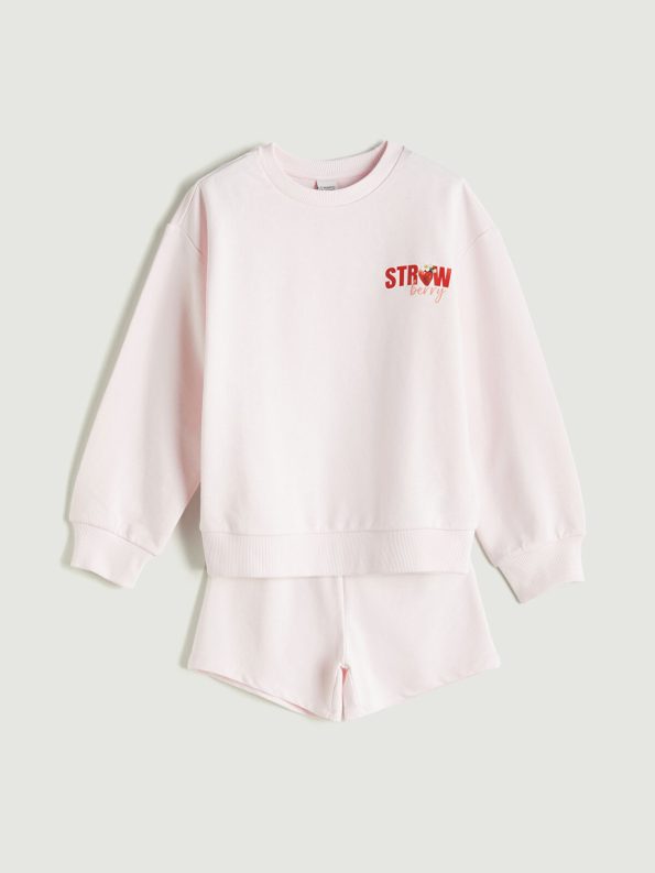 LCW Kids Pink Crew Neck Sweatshirt and Shorts Set