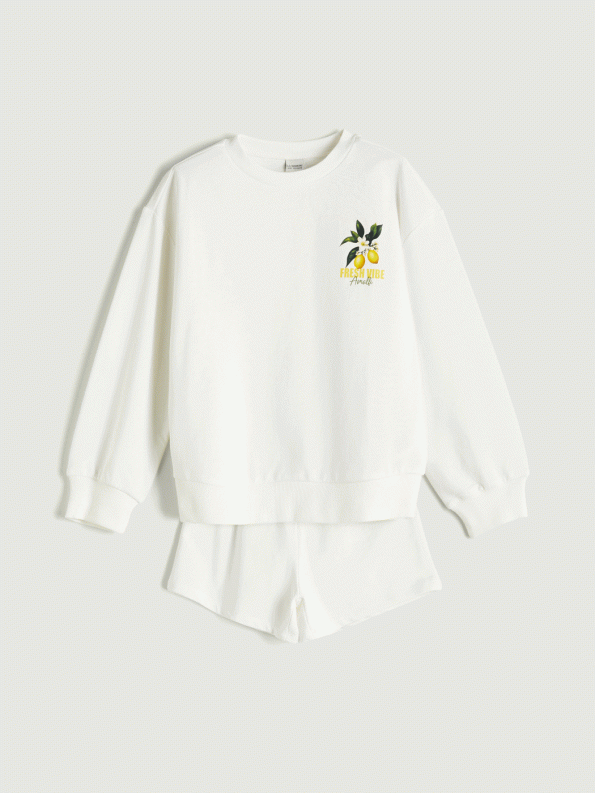 LCW Kids Cream Crew Neck Girls' Sweatshirt and Shorts Set
