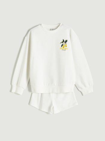 LCW Kids Cream Crew Neck Girls' Sweatshirt and Shorts Set