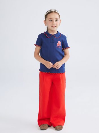 LCW Kids Navy Blue Polo Collar Printed T-Shirt