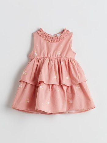 LCW Baby Pink Floral Cotton Dress for Girls