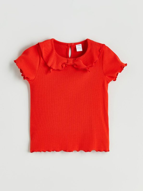 LCW Kids Orange Bicycle Neck Bow T-Shirt Set for Girls