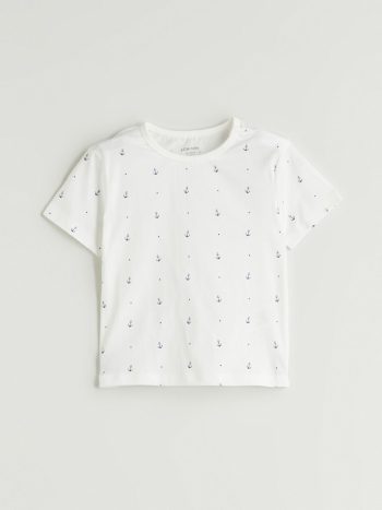 LCW Baby Cream Printed Boys T-Shirt and Shorts Set