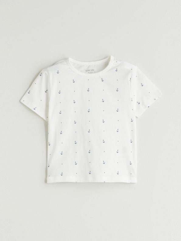 LCW Baby Cream Printed Boys T-Shirt and Shorts Set