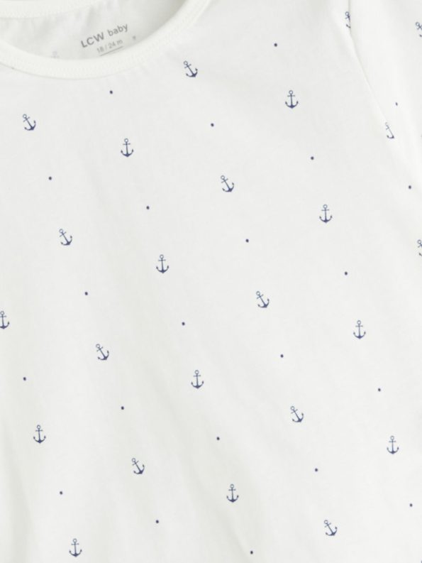 LCW Baby Cream Printed Boys T-Shirt and Shorts Set
