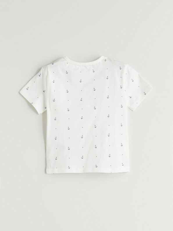 LCW Baby Cream Printed Boys T-Shirt and Shorts Set