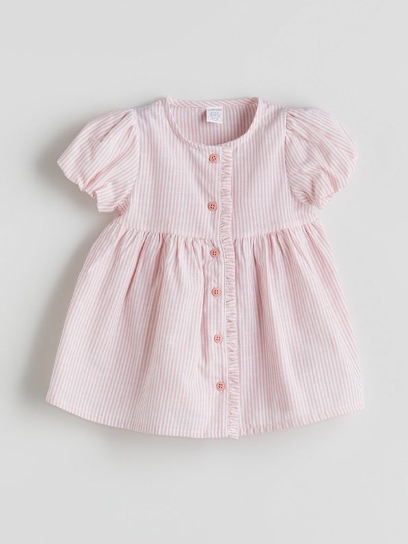 LCW Baby Pink Striped Gabardin Dress for Girls