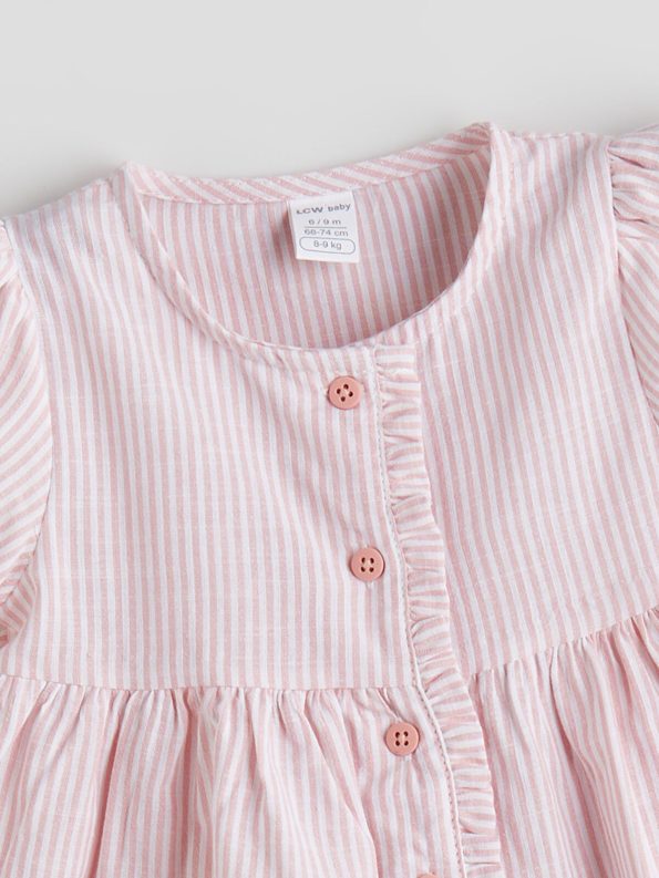 LCW Baby Pink Striped Gabardin Dress for Girls