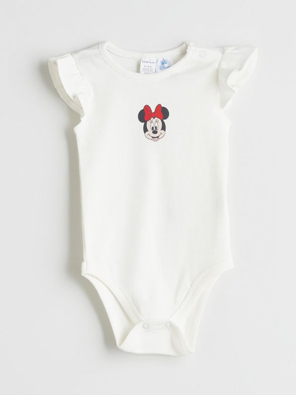 LCW Baby Cream Minnie Mouse Printed Girl Baby Bodysuit and Leggings Set