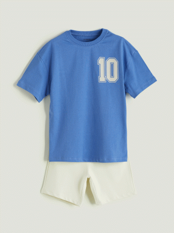 LCW Kids Blue Printed Boys T-Shirt and Shorts Set