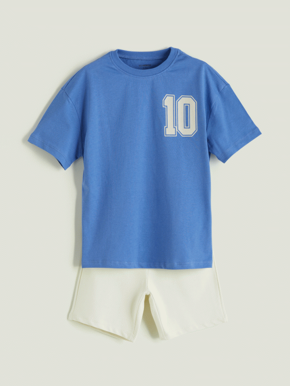 LCW Kids Blue Printed Boys T-Shirt and Shorts Set